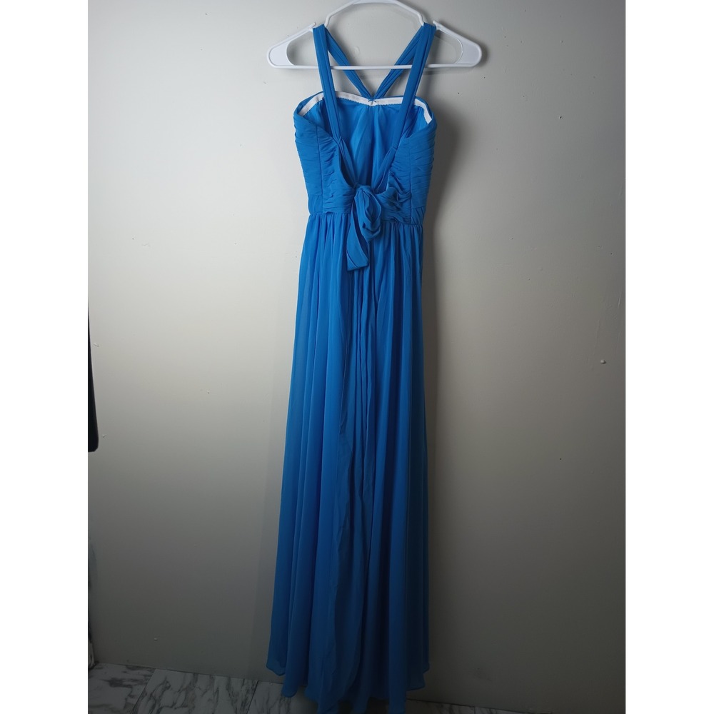 Azazie Blue Chiffon Pleated Halter Bridesmaid Formal Maxi‎ Dress A10 Women